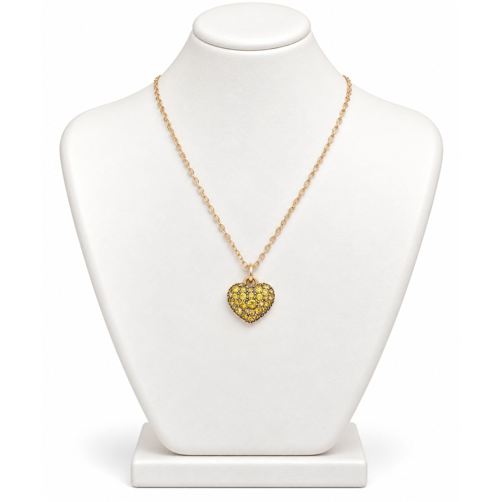 Pilgrim Yellow Swarovski Crystal Puff Heart Necklace Gold Tone NWT 14-17in